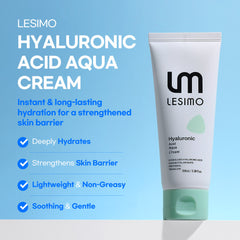 Lesimo Hyaluronic Acid Aqua Cream, Deep Hydration, Skin Barrier Strengthening, Lightweight Moisturizer / Vegan & Cruelty-Free, 3.38 fl.oz. (100mL)