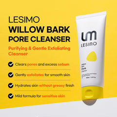 Lesimo Willow Bark Pore Cleanser, Deep Pore Cleansing, Gentle Exfoliation, Oil Control / Vegan & Cruelty-Free, 5.41 fl.oz. (160mL)