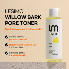 Lesimo Willow Bark Pore Toner, Pore-Tightening, Oil-Control, Gentle Exfoliation / Vegan & Cruelty-Free, 8.45 fl.oz. (250mL)