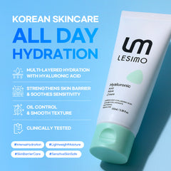 Lesimo Hyaluronic Acid Aqua Cream, Deep Hydration, Skin Barrier Strengthening, Lightweight Moisturizer / Vegan & Cruelty-Free, 3.38 fl.oz. (100mL)
