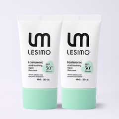 [Double] Lesimo Hyaluronic Acid Soothing Aqua Suncream (SPF 50+, PA++++) 2.02 fl.oz. (60mL)*2, Daily Suncream, UV A & UVB Protection, Invisible Korean Suncream for Face with No White Cast